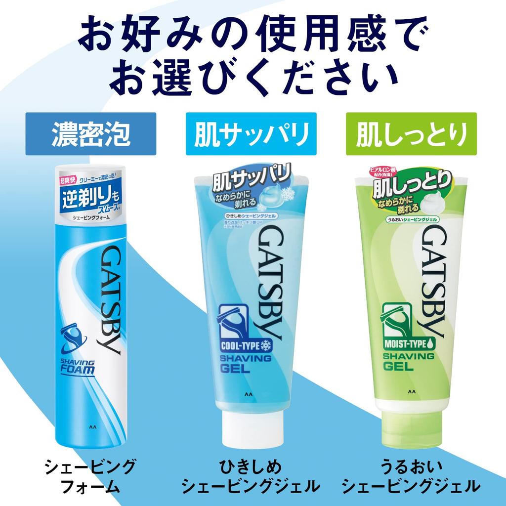 Gatsby MANDOM Tightening Shaving Gel 205g - Cooling Blue Men's Face Shave Gel for Smooth, Refreshing Shave