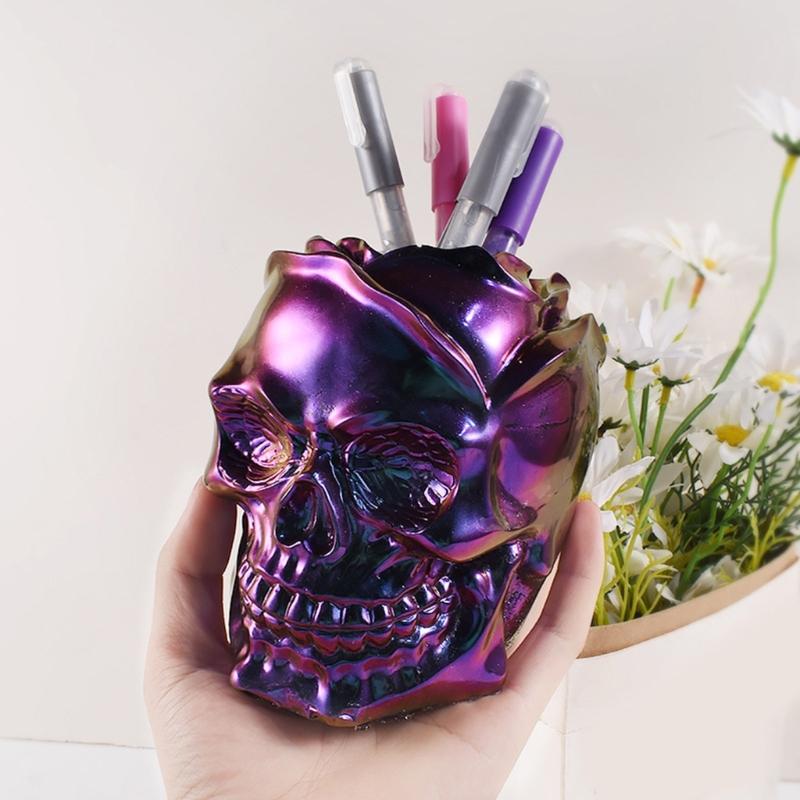 Rose Skull Pen Holder Flower  Silicone Molds Table Ornament Mould Plaster Making Tool Epoxy Resin Molds Easy to Clean