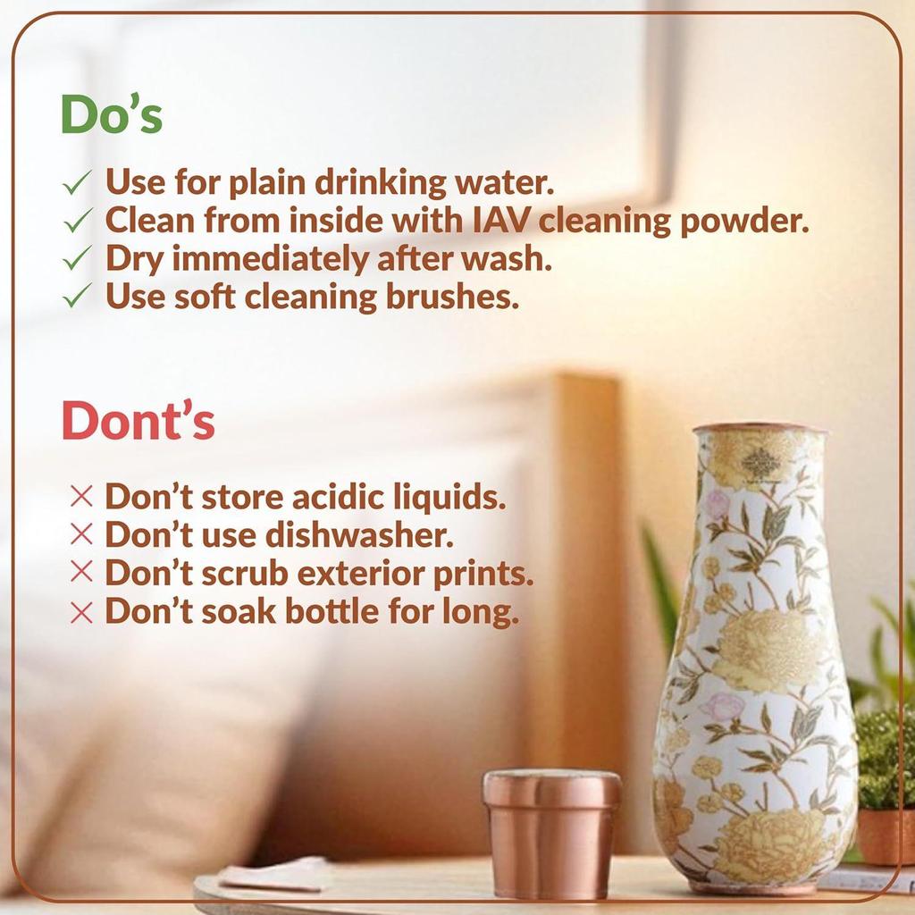 Copper Gold Print Bedroom Bottle – Designer Copper Drinkware, Elegant 1500 ML Water Bottle for Home, Office, and Travel