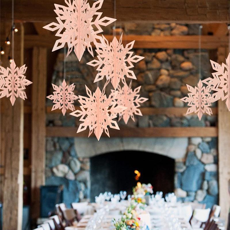 6pcs Card Paper 3D Hollow Snowflake Hanging Ornaments Decoration for Christmas Party