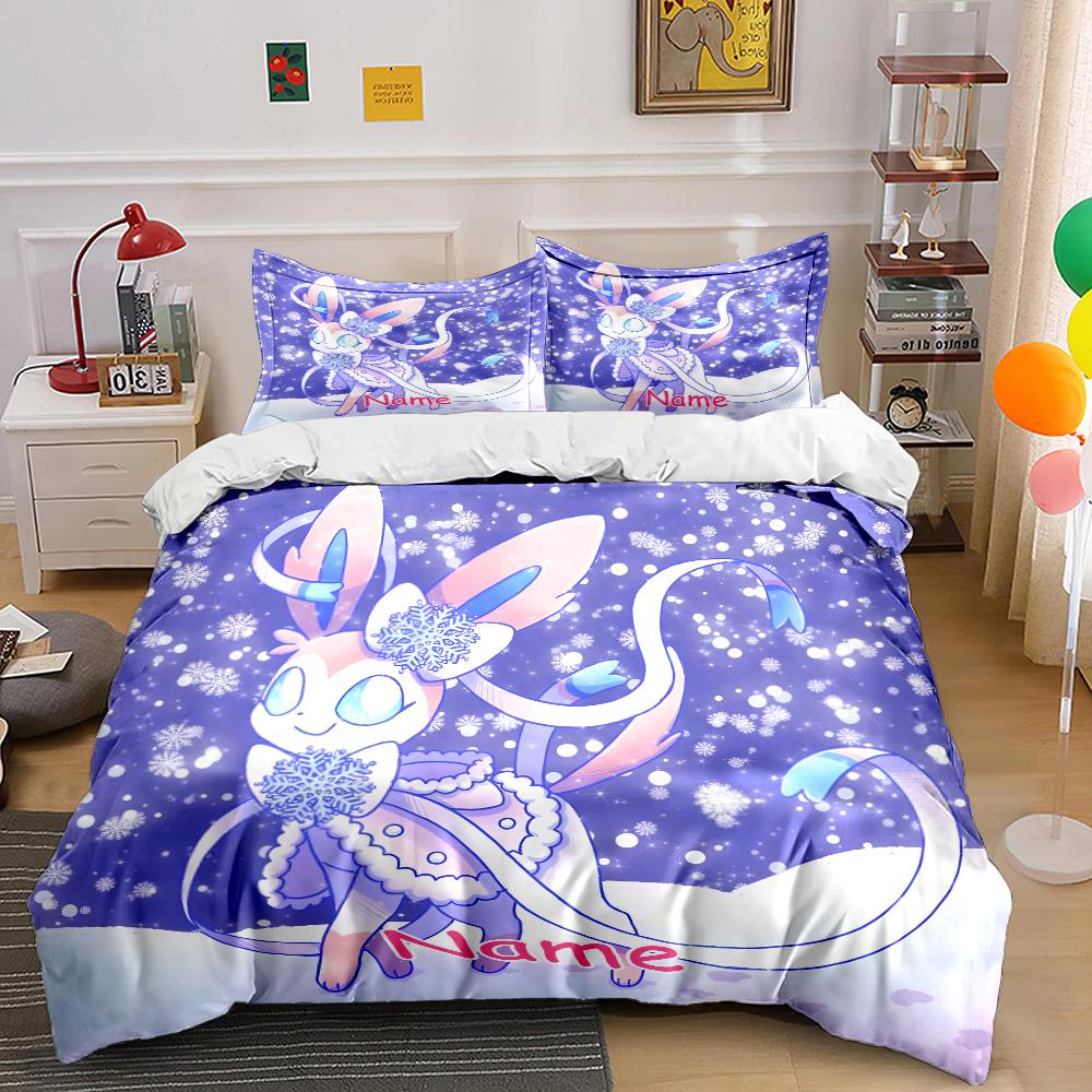 3PC Personalized Name Custom Sylveon Print Bedding Set Adult and KID, Single and Double Pillowcases and Duvet Covers, Great Gift