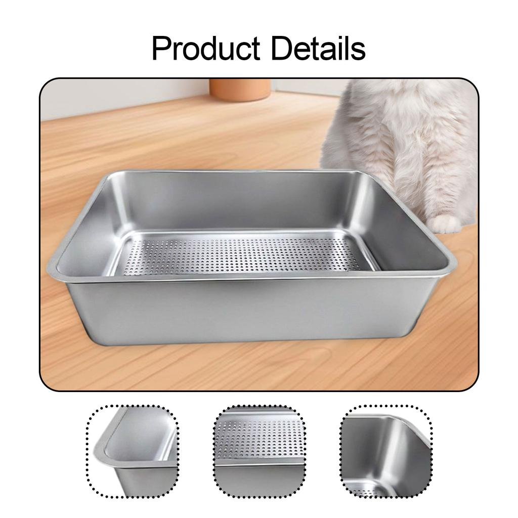 Cat Litter Sifter Box Stainless Steel Sturdy Easy To Clean Splashproof Large Capacity Pet Supplies Detachable Litter Sifter Tray