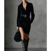 Women's Turn Down Collar Long Sleeve Shirt Dress High Waist Casual Mini Gown