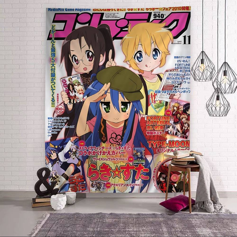 Anime Lucky Star Tapestry Art Printing Japanese Wall Tapestry Anime Wall Hanging Home Decor