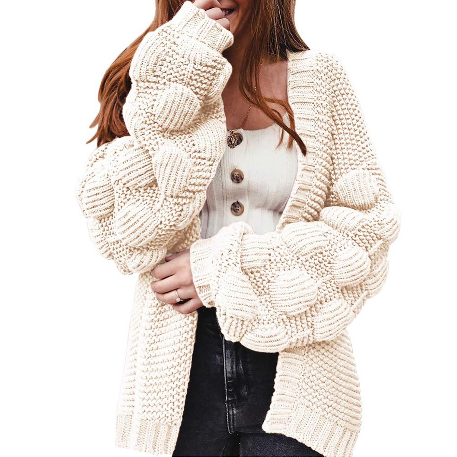 

Women s Oversize Plain Cardigan Knitted Fashion Casual Knit Loose Open Knitted Cute Coat S білий