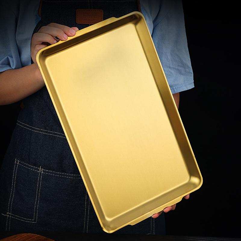 Thick Rectangular Tray Stainless Steel Food Storage Trays Sushi BBQ Flat Bottom Shallow Dishes Fruit Vegetable Plate Baking Pan