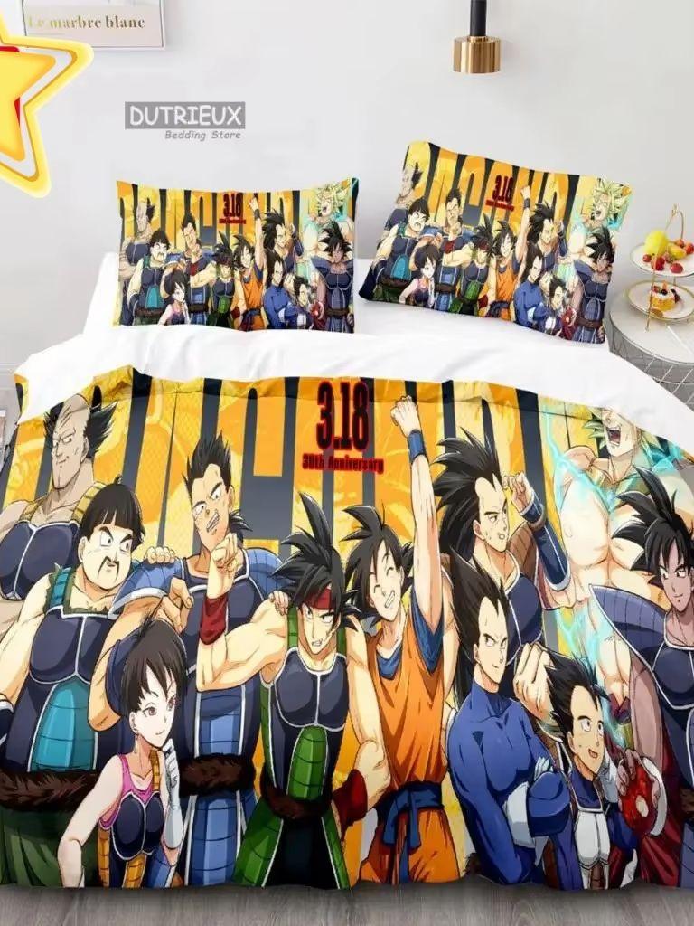 2026 Hot Sale Japanese Anime Dragon Ball Son Goku Bedding Set Quilt Cover Twin Full Bedroom Bed Decor for Teens Best Gifts