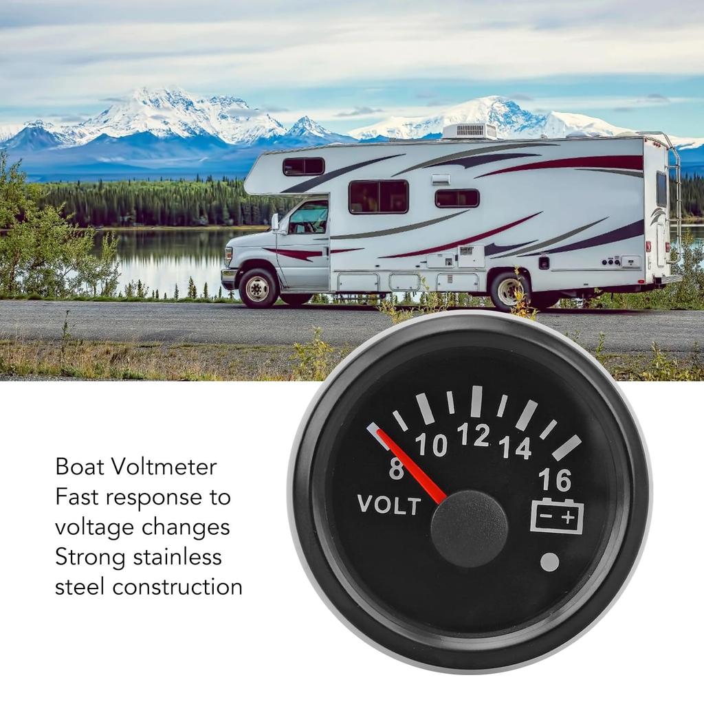 Boat 52mm DC Pointer Voltmeter with Colorful for Fishing and Marine Vessels Black Voltmeter, 9-32V Backlight, RVs, Yachts, Boats, (Black Plate, Cover)