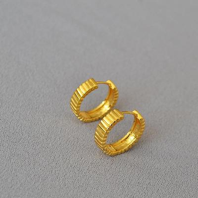 Korean-Style Gold-Plated Threaded Stripe Brass Ear Clips