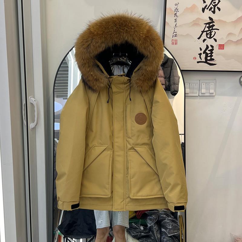 Parker down jacket women's medium and long thickened winter new big fur collar tooling small couple jacket