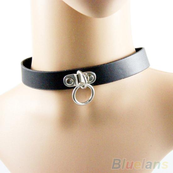 Gothic Punk Circle Choker Collar Necklace Faux Leather Short Chain Neck Ring