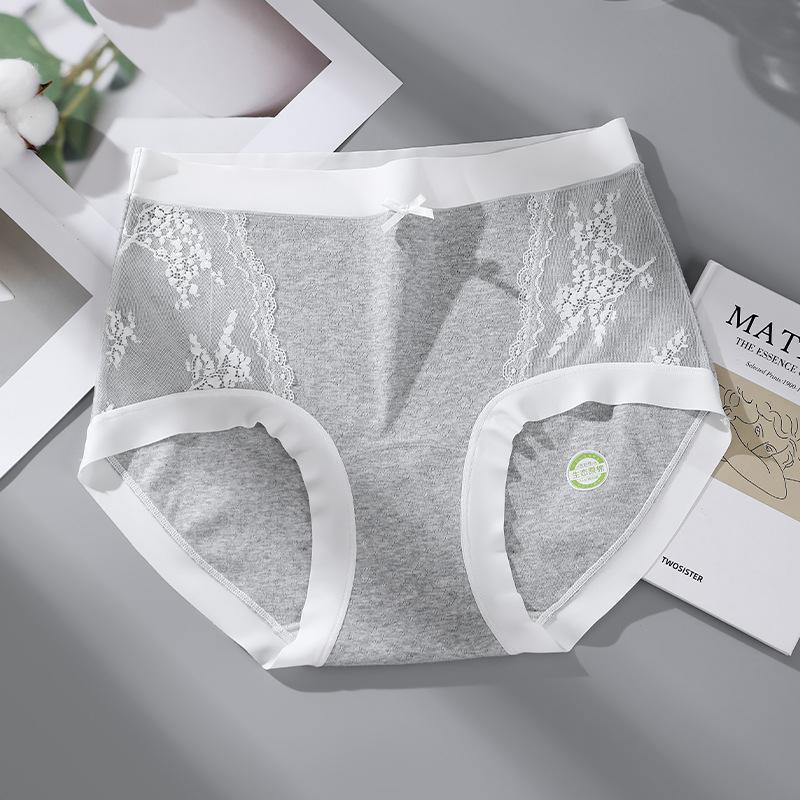 Plus Size Women's Colored Cotton High Waist 7A Cotton Anti Bacterial Lace Traceless Extended Crotch Panties