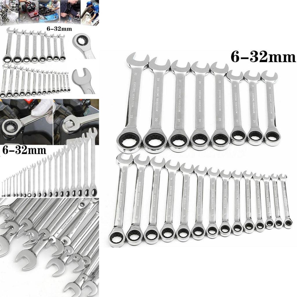 6mm-32mm Wrench Chrome Vanadium Steel Fixed Head Metric Ratchet Spanner**