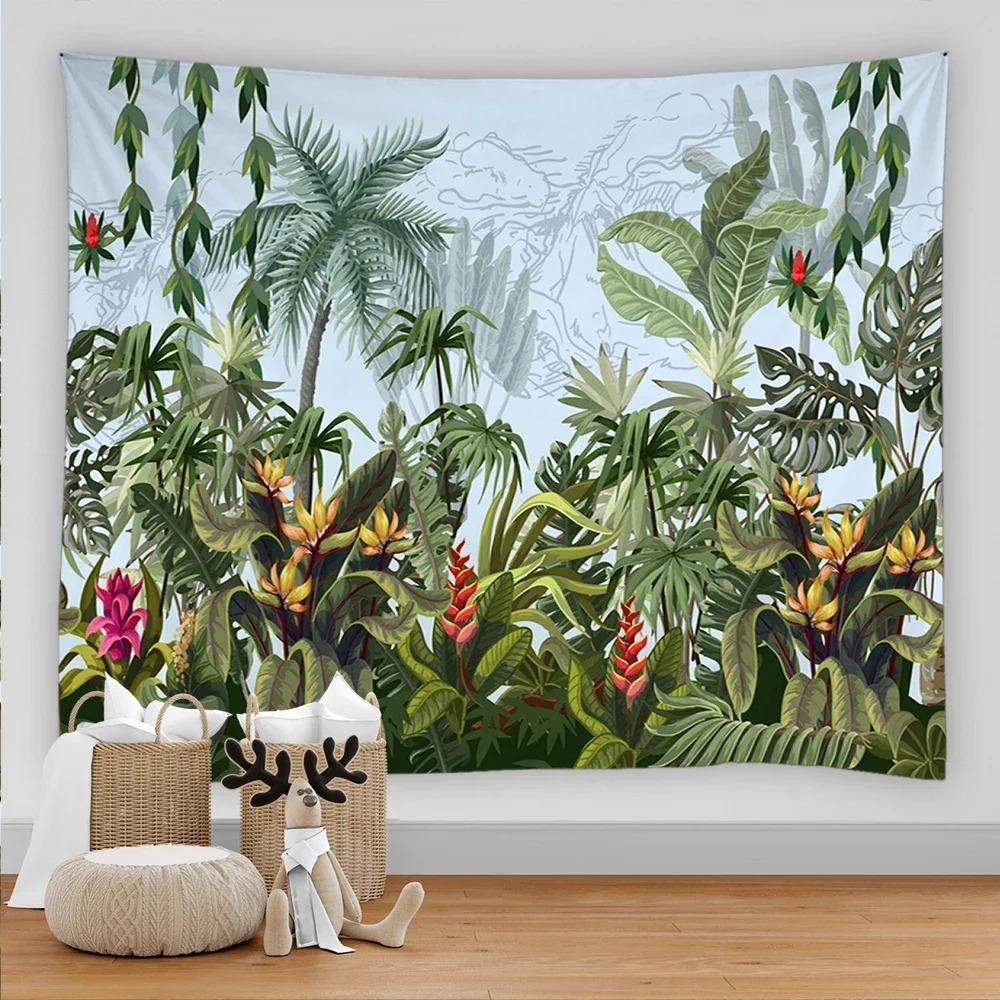 Tropical leaves flowers and birds beach wall hanging animal background palm tree wall hanging tapestry wall cloth carpet
