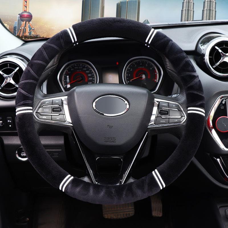 

Зимовий теплий плюшевий чохол на кермо автомобіля М який еластичний чохол з тисненою ручкою для сімейного автомобіля позашляховик Вантажівка чорний