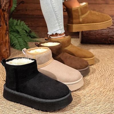 Damen Schneestiefel mit runder Zehenpartie, Plüschgefütterte Wintermokassins, Verdickte warme Stiefeletten für Damen