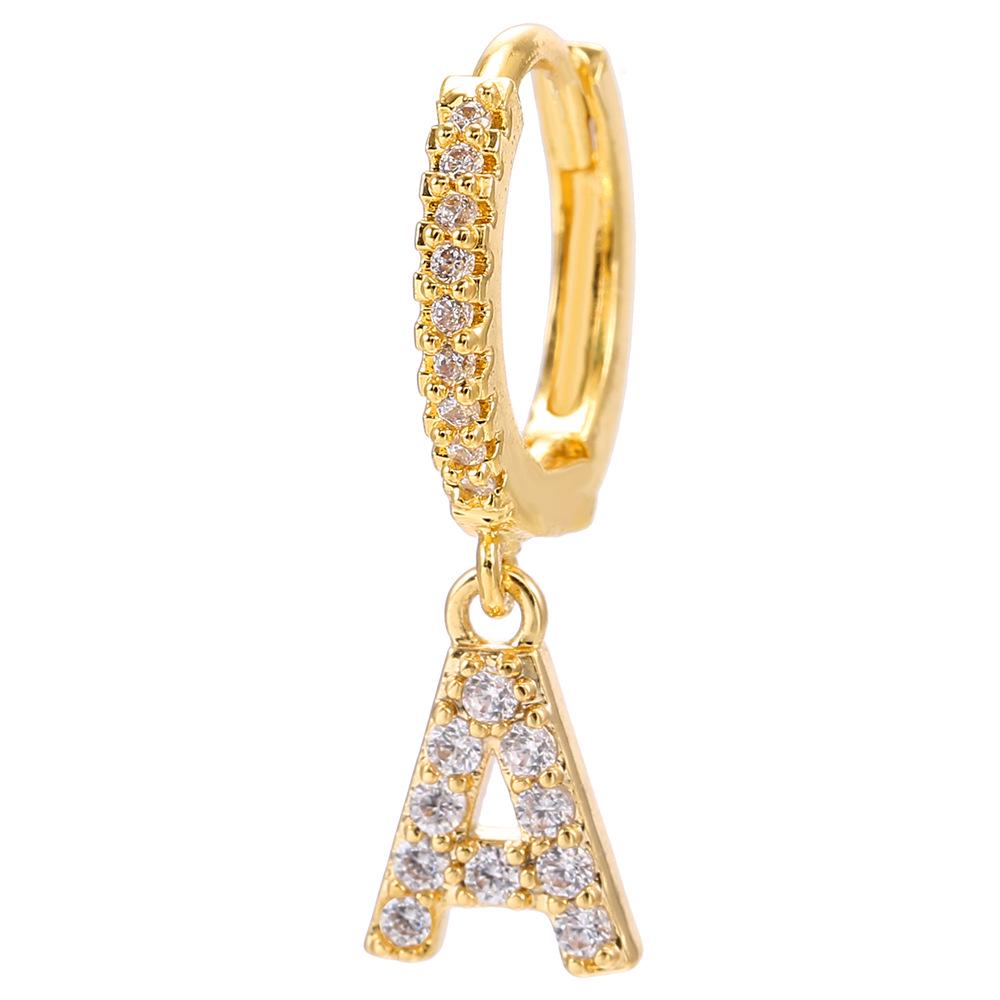 Luxury 26-Letter Pendant Earrings: Micro-set Zirconia Studs, Copper Plated with 18K Gold, European & American Style