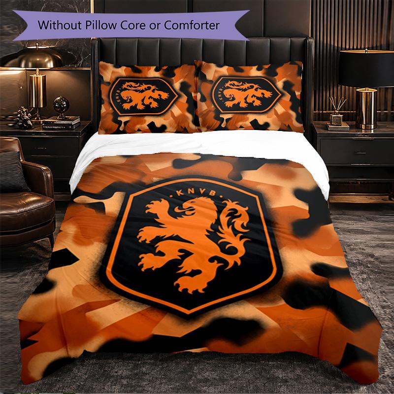 Netherlands Football Pattern 3 Pieces Bedding Set Soft Microfiber Duvet Cover with Pillow Cases for Bedroom