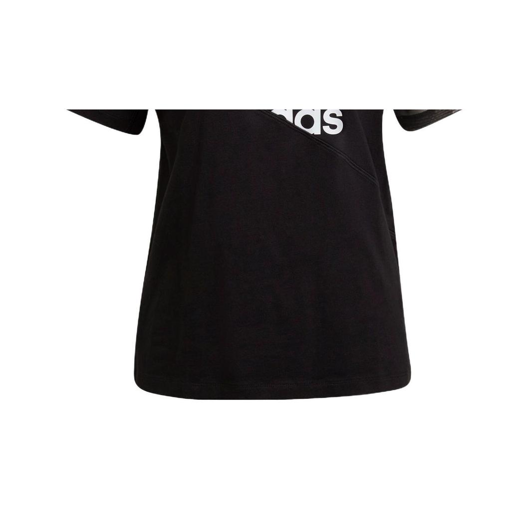 Adidas Originals Trefoil Large Logo Striped Print Spliced Casual Crew Neck Short Sleeve Drop Shoulder T-Shirt Women T-Shirt Black HC7039