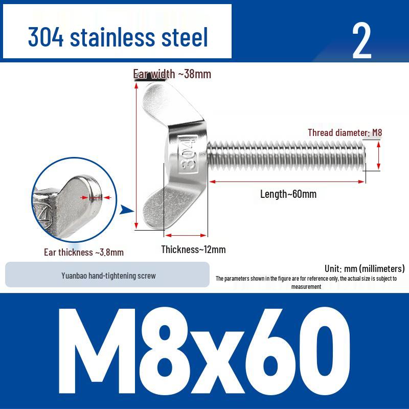 304 Stainless Steel Butterfly Weld Screw Yuanbao Hand-Tight Horn Bolt M3-M16