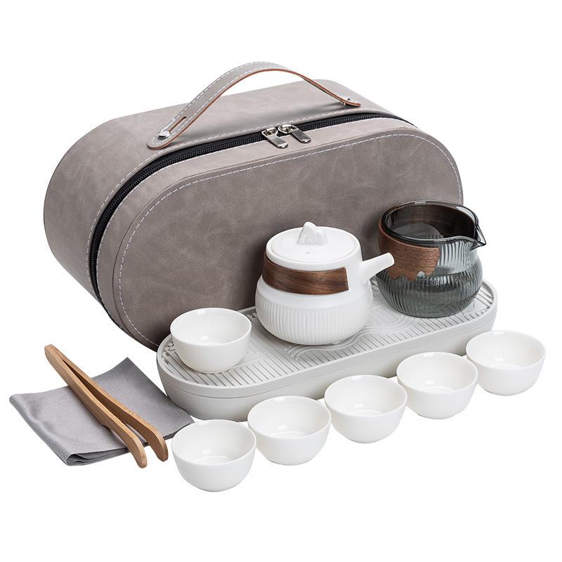 Tragbares Kung Fu Reise-Teeset Speckjade Porzellan High-End Business Teekanne Teetasse Geschenke Leichter Luxus Ein Kännchen Sechs Tassen