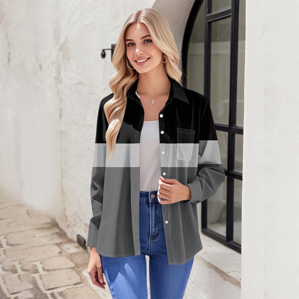 Women's Button Down Prints Shirt Long Sleeve Shirt Business Work Tops Casual With Pockets Jacket