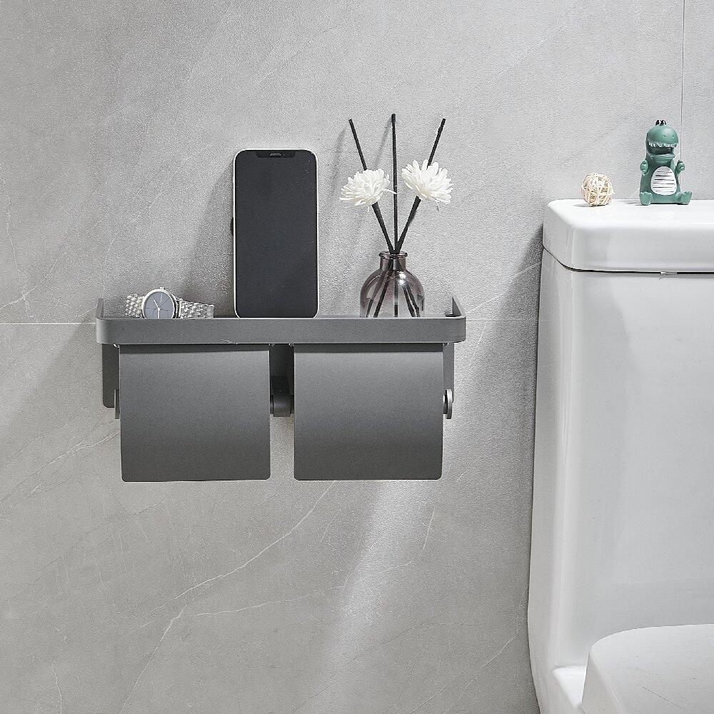 Tuqiu Grauer Toilettenpapierhalter mit Ablage Aluminium Taschentuchhalter Wandmontage Taschentuchaufhänger Schwarzer Toilettenpapierrollenhalter