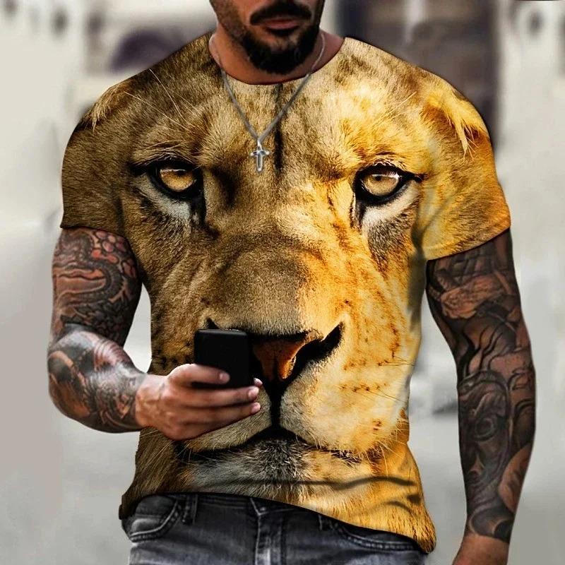 Letní pánské tričko s kulatým výstřihem Módní 3D tisk Vzor lva Tričko Módní Volnočasový Trend Nový Top Street Fashion Harajuku
