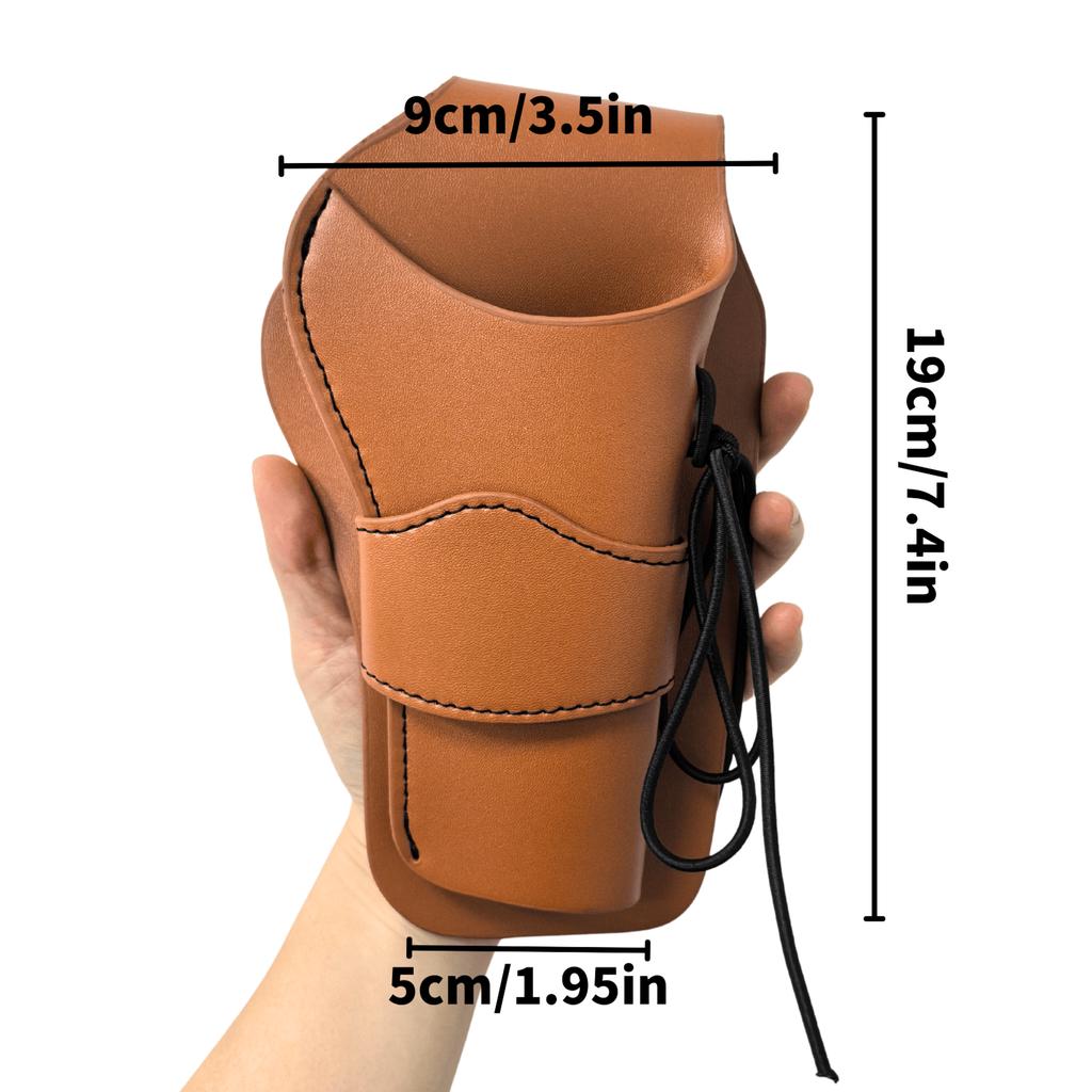 Western Style Revolver Holster Retro Cowhide Look PU Leather Waist Gun Holder for Cowboy Costume Reenactment Prop Display Only