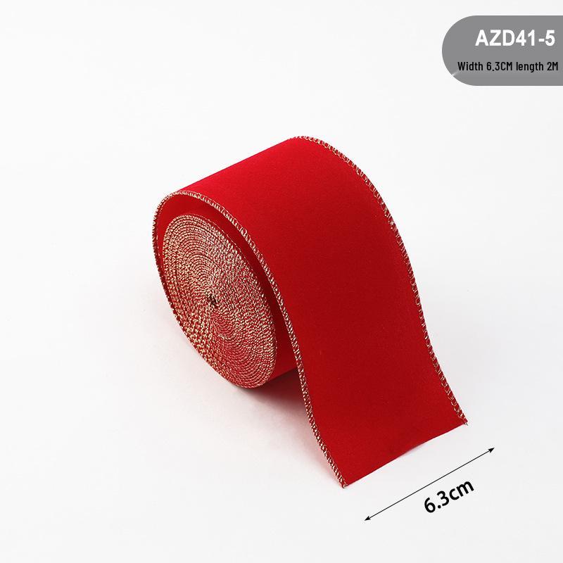 Handmade Christmas Flocked Ribbon with Golden Dot Bow for Gift Wrapping