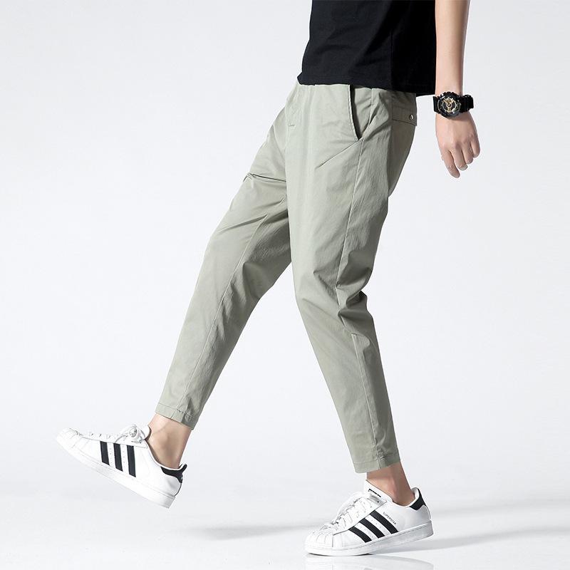 Trendy ice silk ultra-thin section nine-minute trousers Slim small feet breathable straight men's casual trousers