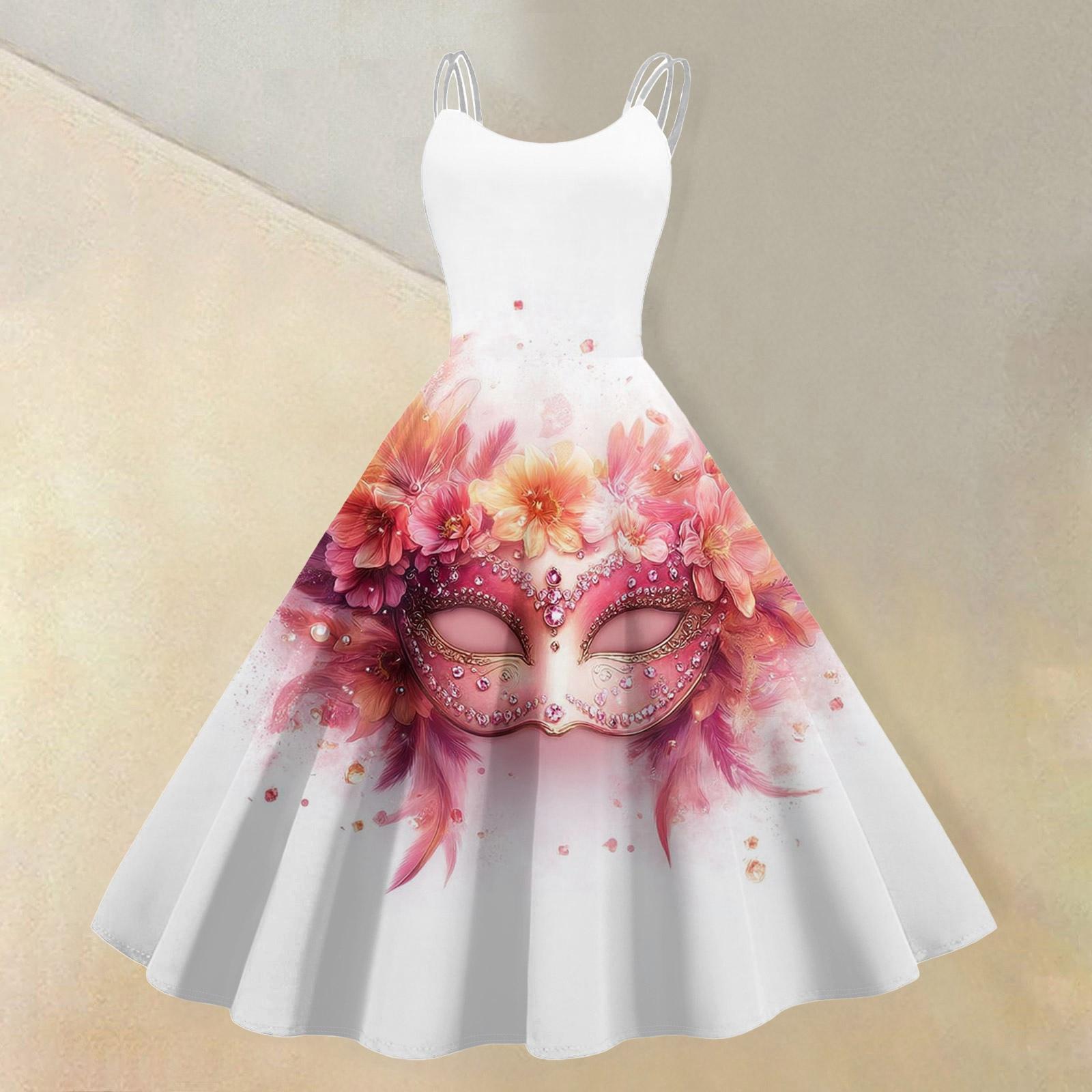 

Women s Casual Fashion Carnival Printed Round Neck Retro Dress XL