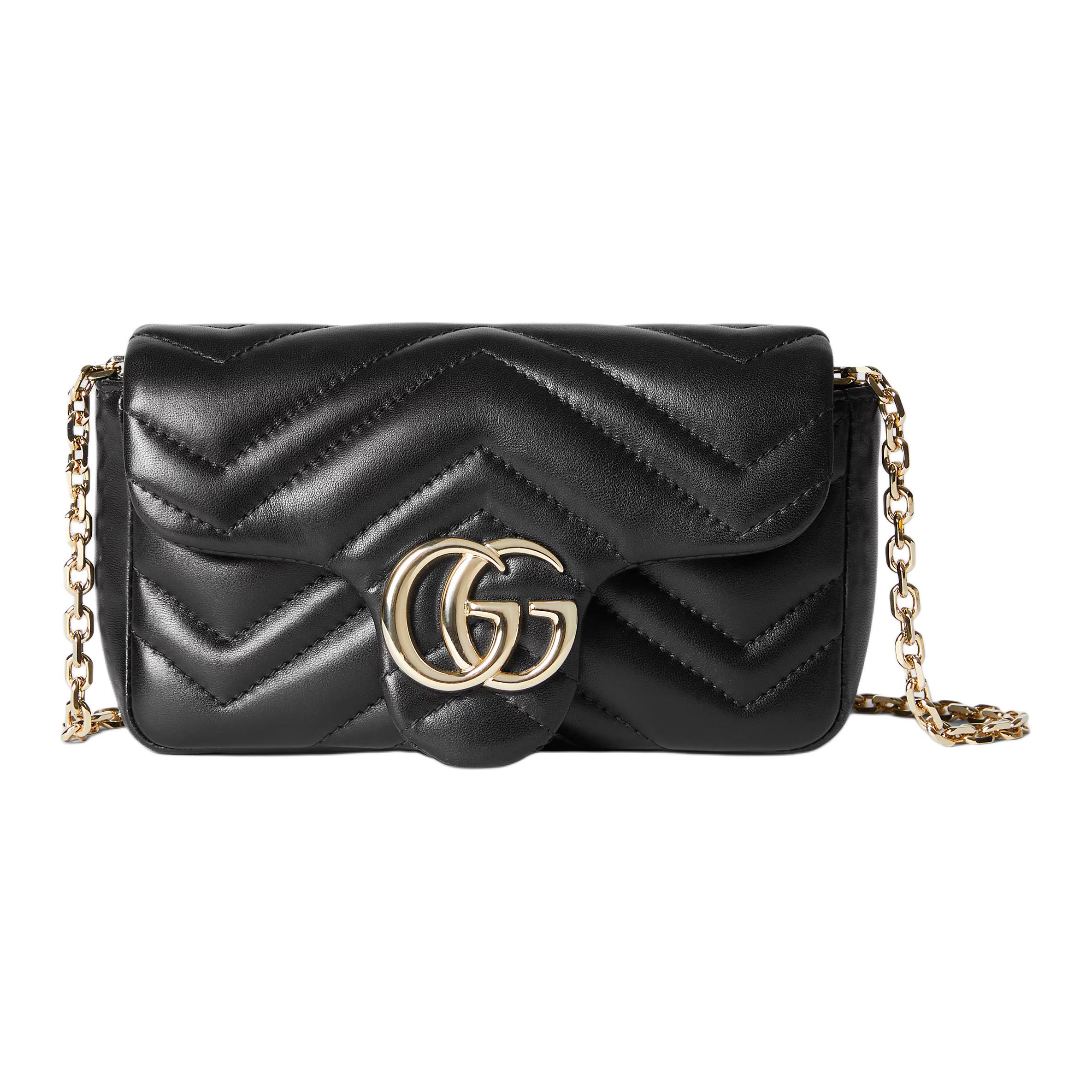 

Міні-сумка через плече Gucci GG Marmont зі світло-золотистого металевого ланцюжка з овчини, жіноча, чорного кольору, 841290-AAFAX-1000 Basic Set (Bag+Dust Bag)