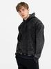 Men's Washed Black Jigga Wear Mini Hoodie Embroidered Logo Denim M
