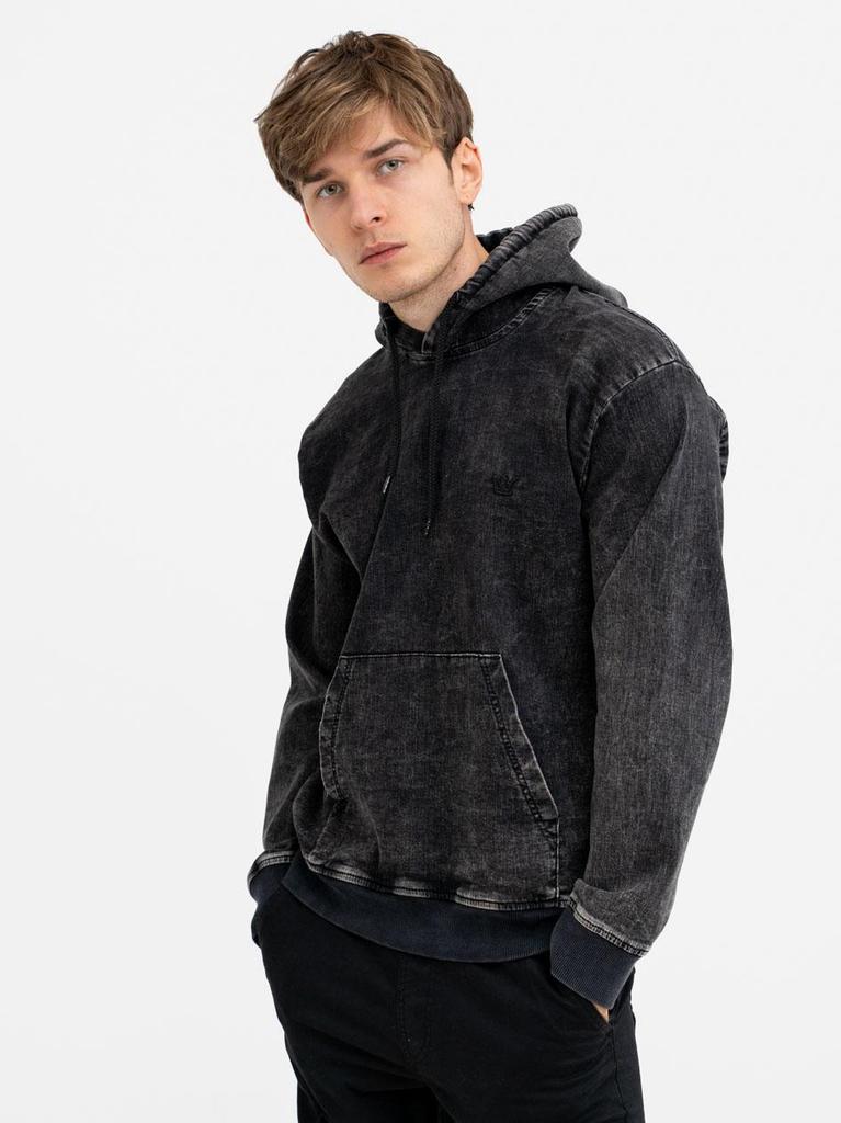 Men's Washed Black Jigga Wear Mini Hoodie Embroidered Logo Denim M