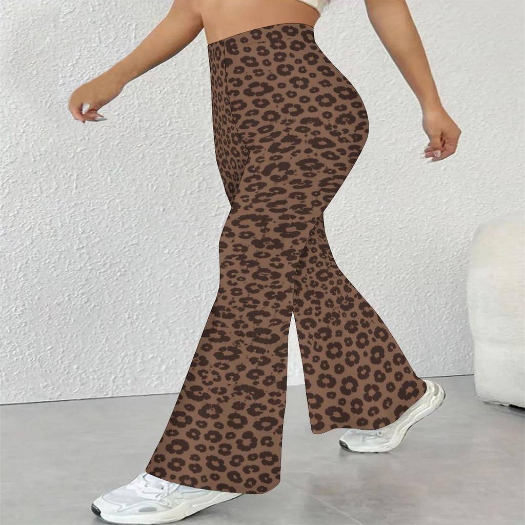 Women's Casual High Waist Flare Pants, Leopard Print Streetwear Bell Bottom Trousers