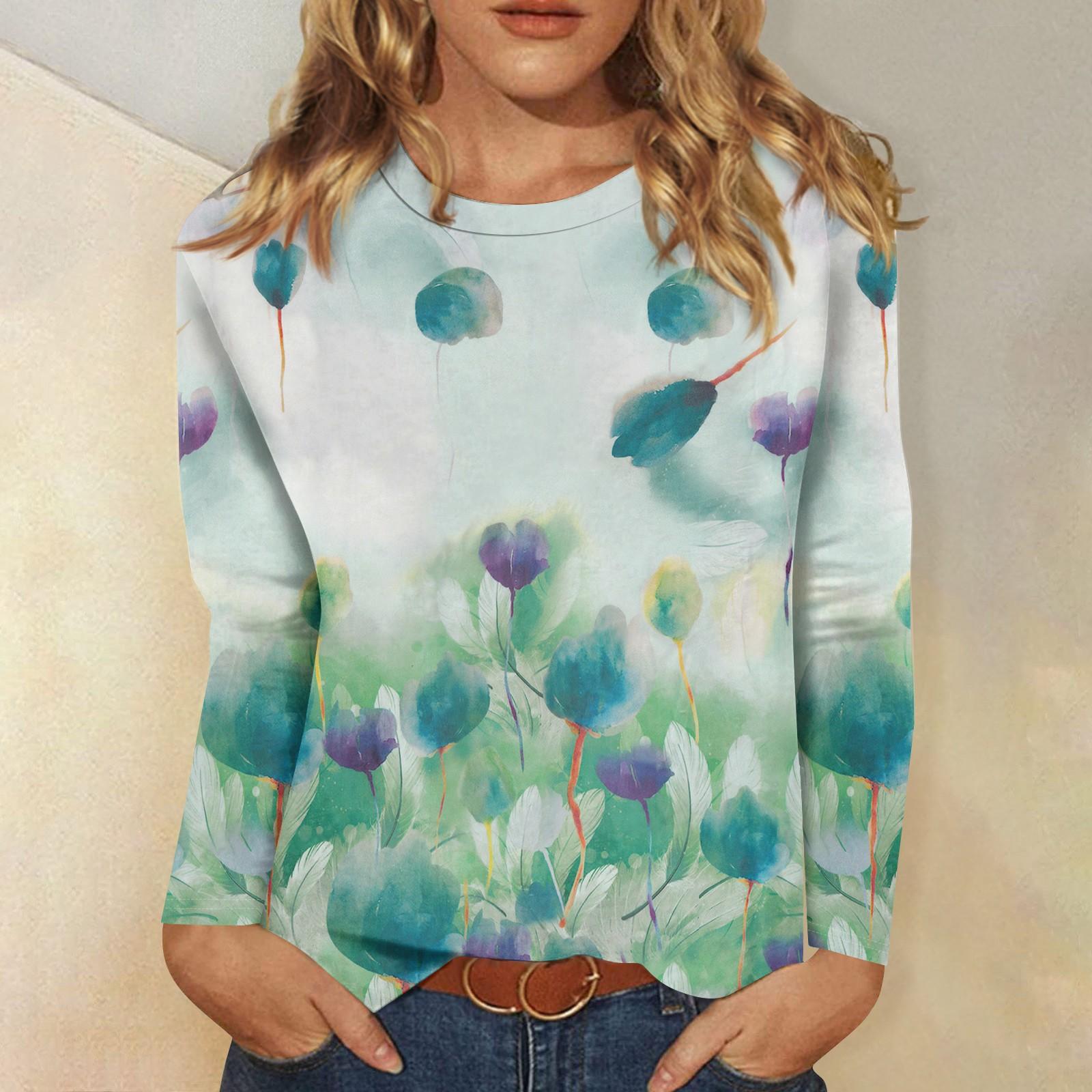 

Рубашки с длинным рукавом для женщин, милые футболки с графическим принтом, блузки, повседневные базовые топы больших размеров, пуловеры XXXXL зелёный