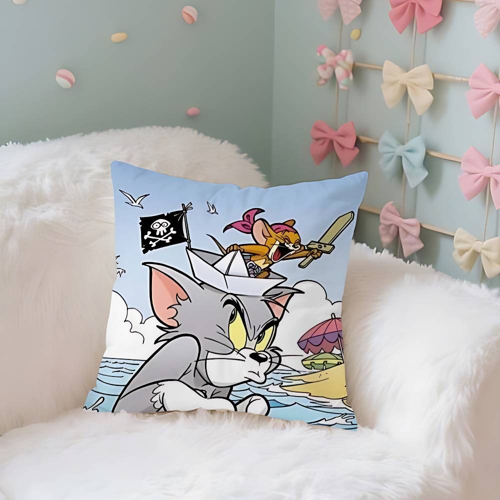 Cartoon TToms And JJerrys Case Plush Fabric Soft Pillowcase Double Sided Print Cushion Cover Household Gifts