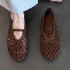 Handwoven Hollow Breathable Flat Sandals Women Summer Fashion Mesh Ballet Flats Women Comfortable Non-Slip Casual Beach Shoes