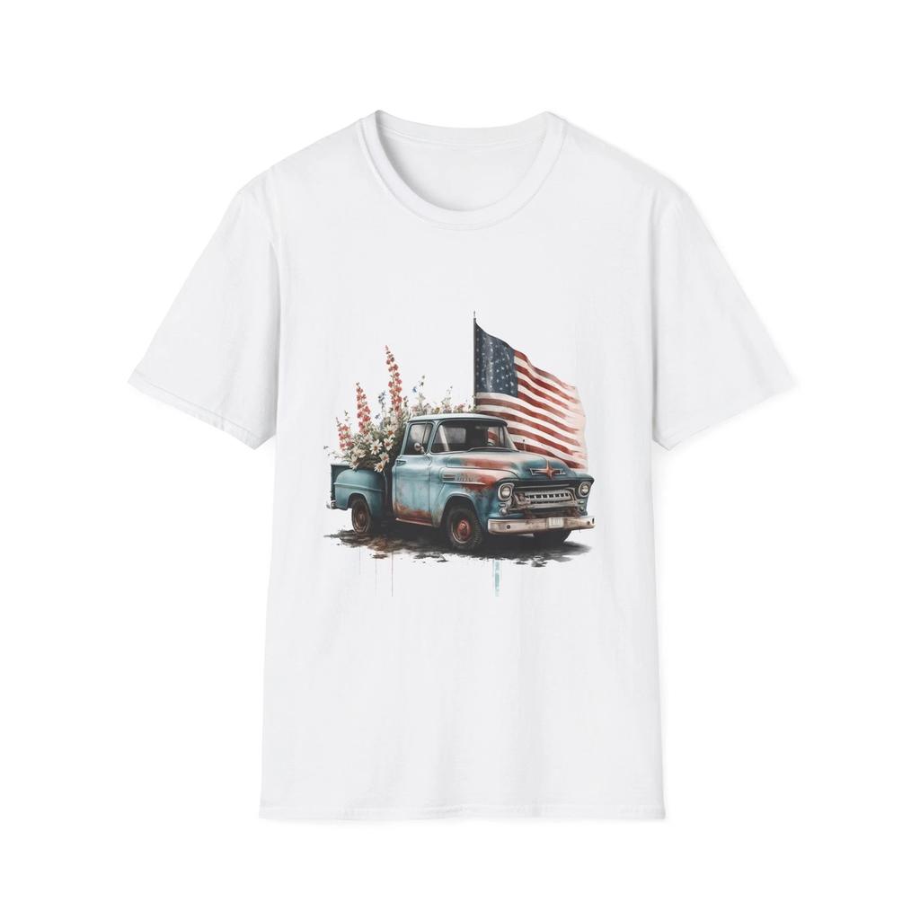 Vintage Americana Pickup T-Shirt, Ležérní tričko, Vlastenecké oblečení, Dárek pro