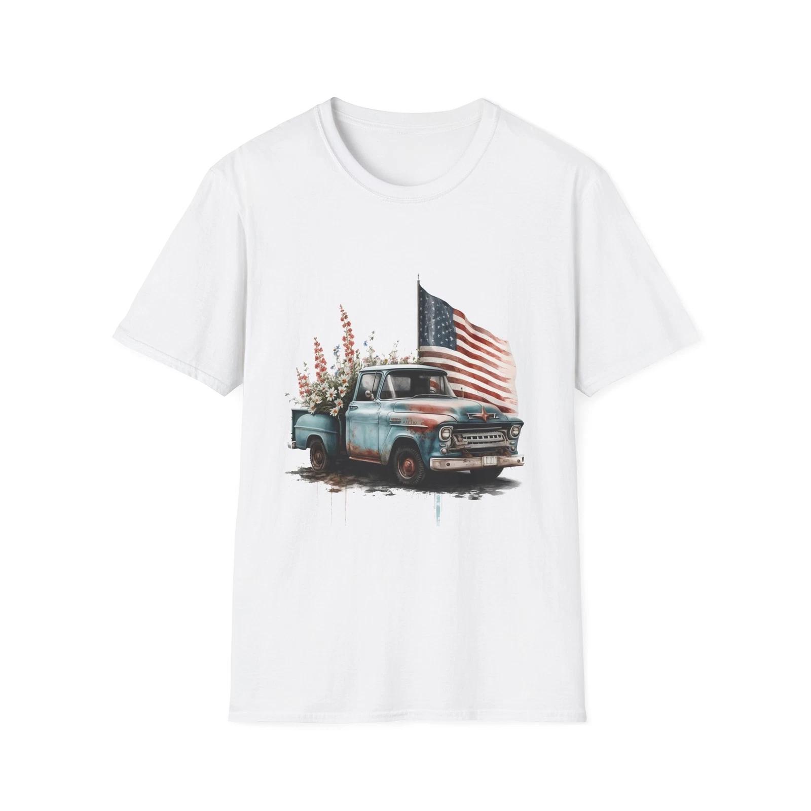 Vintage Americana Pickup Truck T-Shirt, Casual Tee, Patriotic Apparel, Gift for S
