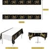 Ruisita 2 Pack Black Gold Table Cloth Cover Happy Birthday Tablecloth Party Tablecloths Rectangular Table Cloth Cover for Indoor or Outdoor Parties