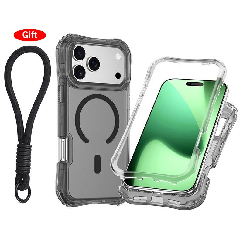 

Armor 3IN1 PC+TPU Magnetic Charging Clear Case For IPhone 17 Pro Max Air 16 15 14 13 12 Plus Wrist Strap Shockproof Bumper Cover iPhone 15 чёрный