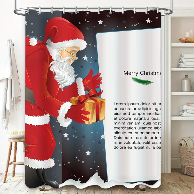 Tu Christmas Shower Curtain Santa Claus Holiday Festive Bathroom Decor Waterproof Xmas Home Decor Gift Idea Modern Style