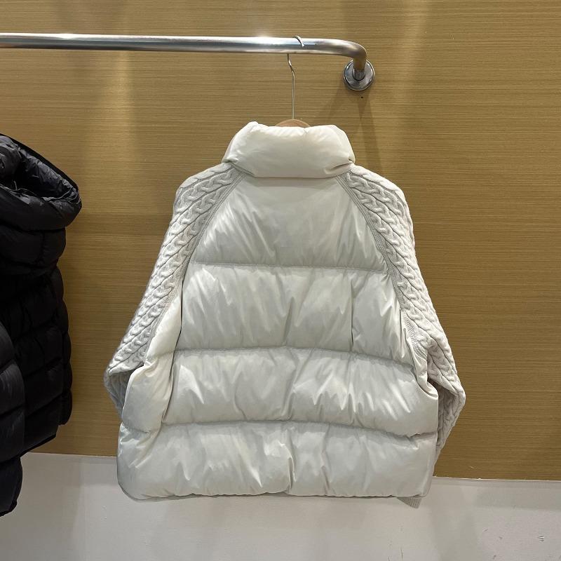 Winter Women Down Parkas Jacket Cable Knit Sleeve Spliced Stand Collar Thick Warm Short Coat Petite Ladies Outerwear