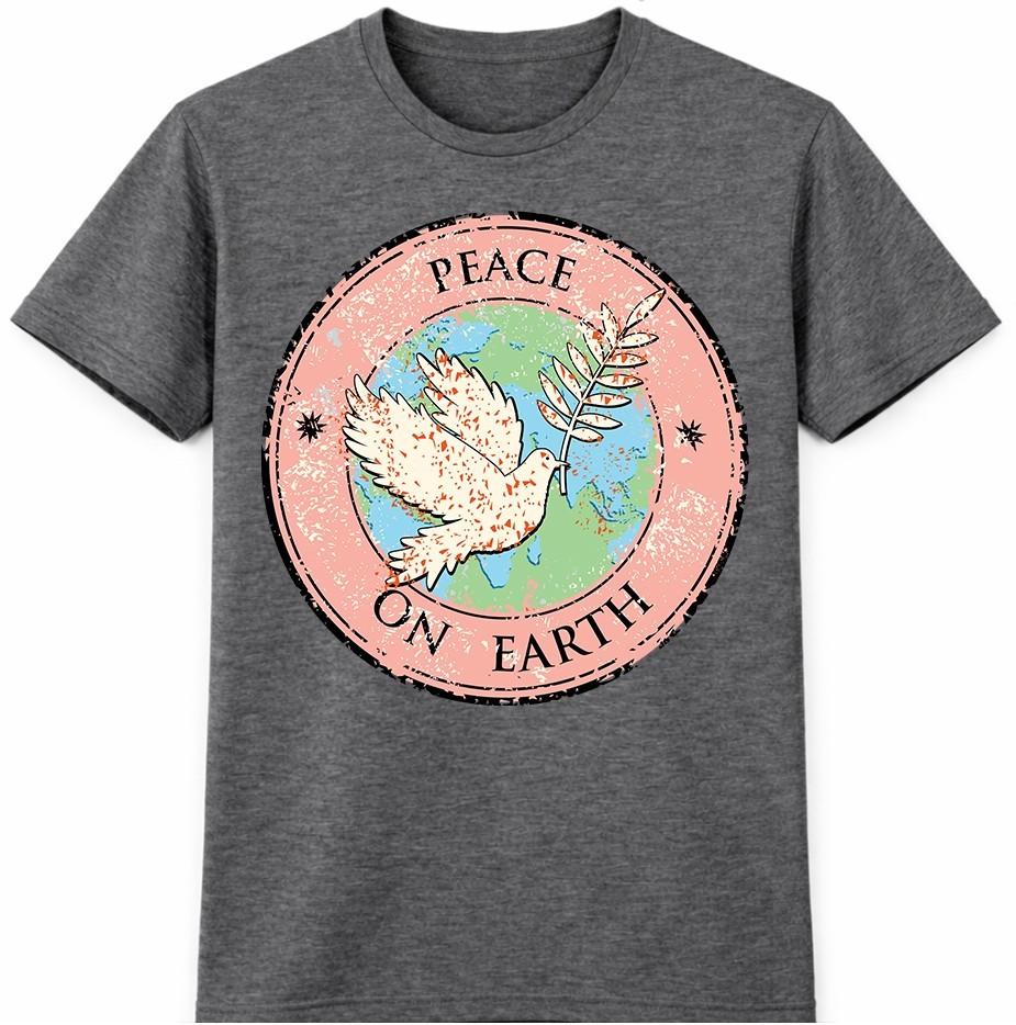 Peace On Earth TShirt Dove Olive Branch Globe Graphic Inspirational Tee