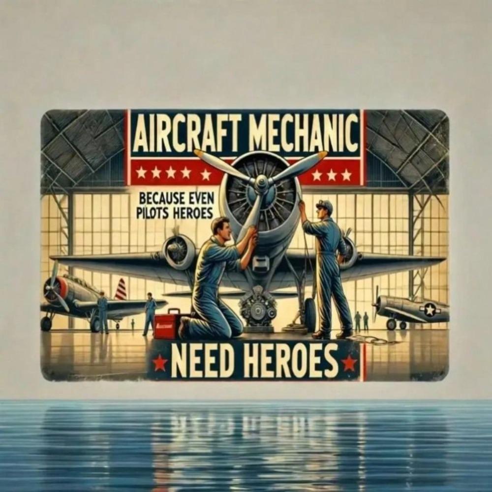 Vintage Metallschild Mandala Flugzeug Mechaniker Wanddeko Garage Poster