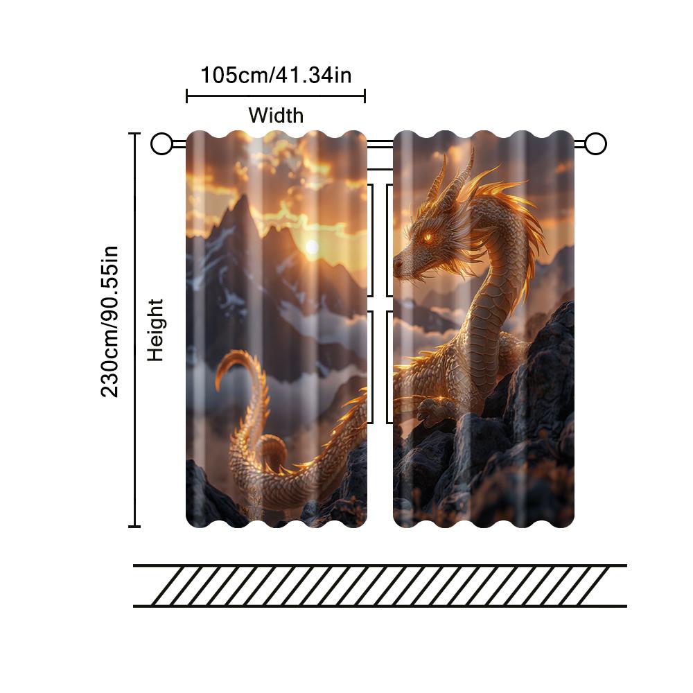 2 pcs   filtering curtains (excluding rods   non-movable   without batteries) Golden Chinese Dragon for use in bedrooms and living