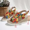 Fashion Rainbow Graffiti Wedge Heels Sandals for Women Summer 2025 Peep Toe Platform Sandals Woman Buckle Strap Thick Bottom Beach Shoes