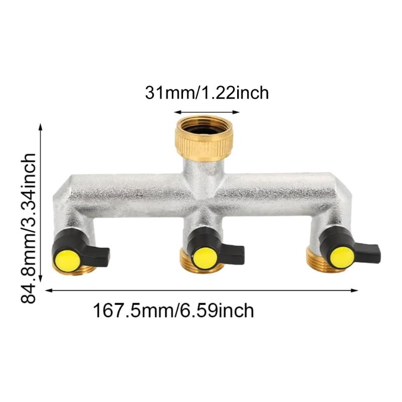 3/4 Inch Tap Splitter 3 Way Hose Connector Hose Tap Splitter Connection with 3 Individual Valves for Home Garden Kitchen